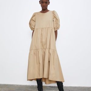 Zara Beige Tiered Maxi Dress
